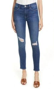 Frame Denim Le High Waist Skinny Jeans in Clyde Wash Distressed Pockets Size 28