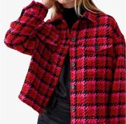 Sanctuary The Shacket Plaid Wool-Blend Jacket Blazer Lipstick Red Plaid XL NWT