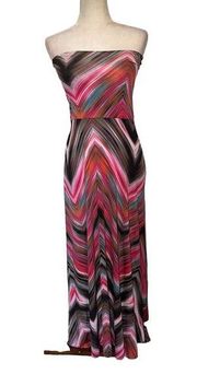 VERONICA M Maxi Skirt Halter Dress Sz Small Pink Geometric Stripes Cover Up