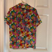 IMPRESSIONS OF CALIFORNIA Blouse Vtg 80s Short Sleeve Colorful Flower Over Shirt