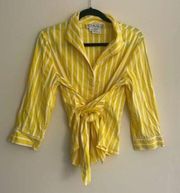 Vintage Carlisle Yellow and White Striped Button Down Tie Front Blouse Shirt