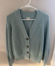 Turquoise Ribbed Knit V-Neck Cardigan