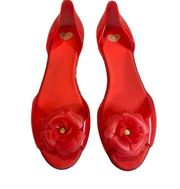 Mel by Melissa Open Toe Flower Red Jelly Flats, Sz 9