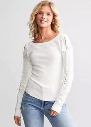 Free People  We The Free Daisy Chain Cuff Knit White Long Sleeve Top Size XS