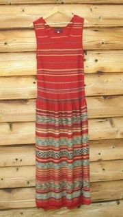 Peruvian Connection Red Multi Pima Cotton Southwestern Print Knit Dress Size M