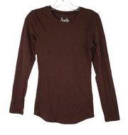 Aveto Juniors Medium Chicory Coffee Brown Fitted Long Sleeve Shirt  Crew Neck