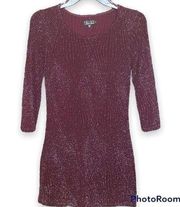 Purple Sparkle 3/4 Sleeve Bodycon Dress Size Small