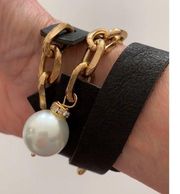 SOFT SURROUNDINGS Leather Wrap Pearl Charm Bracelet NWT