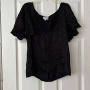 Revolve LPA Black Button Up Ruffle Sleeve Blouse Size Small