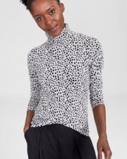 Cashmere Printed Dots Turtleneck Sweater Grey Black Size Medium