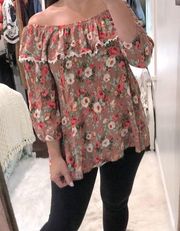 Kori size large floral off shoulder boho top