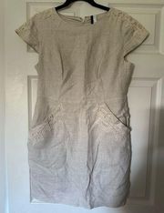 Linen Oatmeal Embroidered Dress size Large