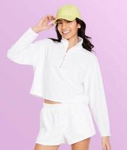 STONEY CLOVER WHITE TERRYCLOTH LONG SLEEVE HALF ZIP PULLOVER CROP TOP M