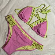 Pink and yellow triangle bikini set - Victoria’s Secret PINK