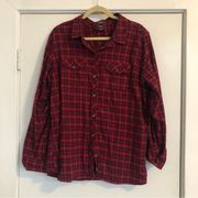 women flannel plaid long sleeve button up shirt cotton plus size red