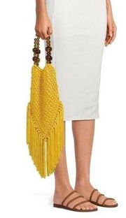 NEW Yellow Crochet Festival Frige Tote Purse Lg Bead Handle Boho No Boundaries