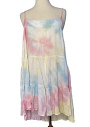 Blue Blush Cotton Candy Pastel Rainbow Tie Dye Light Flowy Rayon Mini Dress M