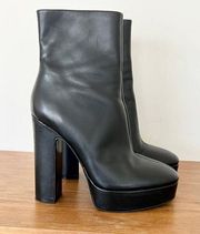 vegan Leather Mid Calf Platform Block Heels Boots Black Women's 39 / 8.5