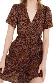 Madewell Painted Leopard Flutter Sleeve Wrap Mini Dress