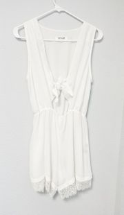 White Sheer Open Keyhole Front Lace Trim Short Romper