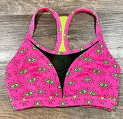 Zumba Luck Bra Size S Eyes Pink/Lime Mesh Fitness Sports Bra Racerback