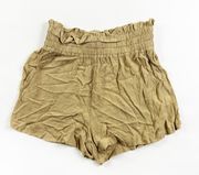 NEW Lovers + Friends Crepe Textured Paper Bag High Waisted Mini Shorts Neutral M