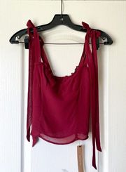 Reformation Top Blanca Sweetheart Smocked Sleeveless Ruffles Garnet 00 NWT