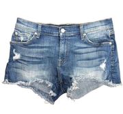 7 for All Mankind cutoff distressed blue jean shorts 28