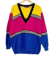 Vintage Liz Sport Color block Oversized Knit Sweater Medium