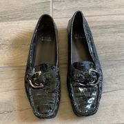 Stuart weitzman black crocodile flats