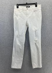 Banana Republic Women's Boyfriend White Denim Jeans Size 6 Distressed Cotton