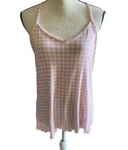 NWOT- So adorable pink and white checkered camisole top, lace back, lots of stretch, adjustable straps, excellent condition, size medium