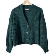 Madewell Waller Crop Cardigan Sweater Green Cropped Soft Chunky Size Large