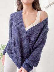Blue Wrap Crossover Knit Jumper Sweater