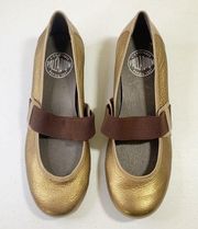 Palladium Leather Slip-on Mary Jane Gold Wedge