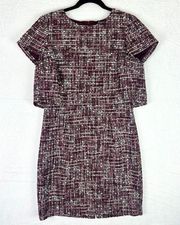 Boucle Tweed Pencil Dress Size 8 Purple Short Sleeve