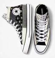 Converse  black white PATCHWORK BANDANA high top sneakers SIZE 7