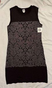 NWT Anne Klein XL Travel Sheath Dress Stretch Knit Sleeveless Floral Black Tan