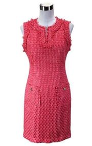 Karl Lagerfeld Paris Pink Magenta Tweed Boucle Shift Jackie-O Dress Size 8 NWOT
