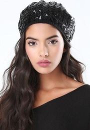 Black Silver Metallic Sequin Beret Hat