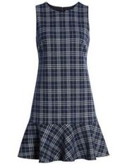 1901 Sleeveless Plaid Flounce Hem Sheath Dress Navy Blue Size 2