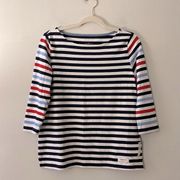 Talbots NWT Cotton Contrast Stripe Top Size Small Petite Navy White Red