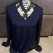 LORD & TAYLOR Navy Blue V-Neck Blouse Size Small