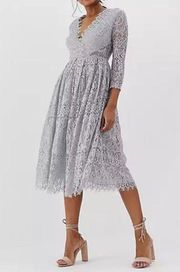 Design Dove Gray Long Sleeve Lace Midi Tea Dress
