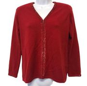 Oscar de la renta cashmere‎ sequin trim red cardigan sweater size S