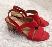 Chunky Slingback Strappy Block Heels Scarlet Red 8
