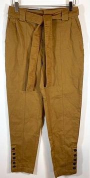 NWT Who What Wear Camel Tan High Rise Paperbag Button Ankle Length Pants size 4