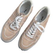 Asos Design Women's Lace Up Embroidered Platform Canvas Sneaker Shoes Pale Pink