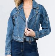 American Bazi Blue Denim Biker Jacket Size Large