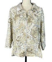 Weekends by Chico's SZ 2 (Large) Zip-Up Jacket 3/4 Sleeve Pocket Lightweight Tan